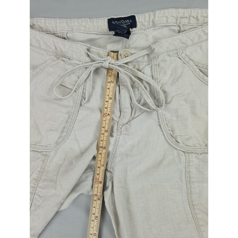 Sonoma Shorts Beige Womens 6 Linen Cotton Blend Bermuda Cargo Pockets Drawstring - Picture 8 of 14